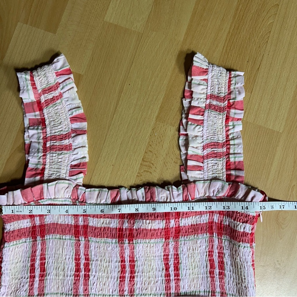 Ganni Red and White Seersucker Checkered Maxi Dress Size 40 - Picture 14 of 15